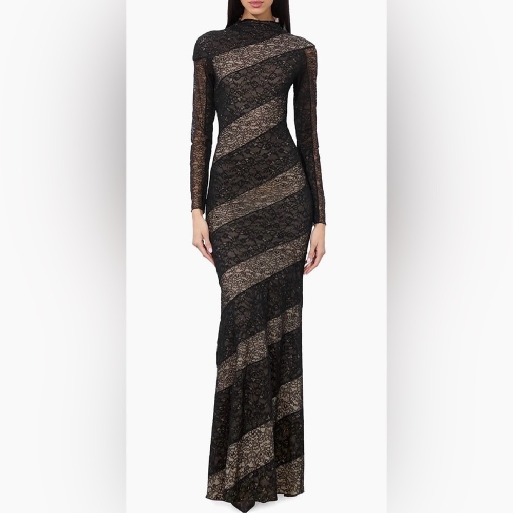 Alice + Olivia Lace Long Sleeve Mock Neck Gown